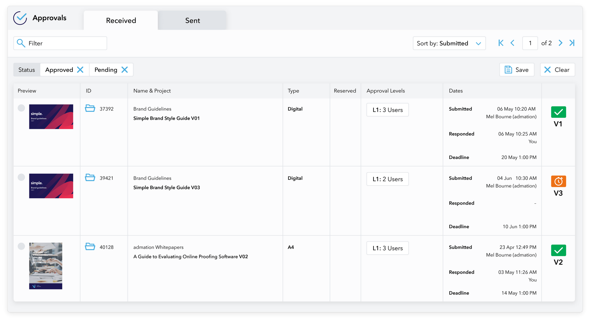 Admation: Approvals Dashboard